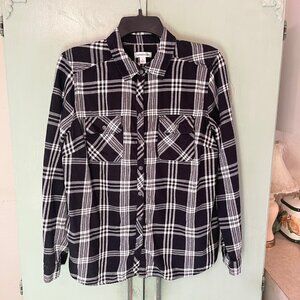 Croft and Barrow Black/White Checkered Shirt Unisex Size Large Button-Down